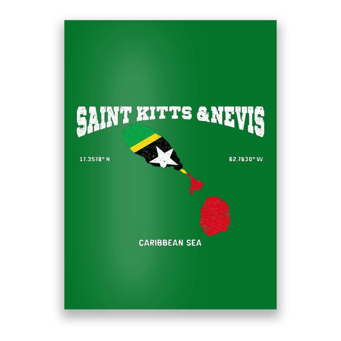 St Kitts Flag And Map St Kitts And Nevis Coordinates Poster