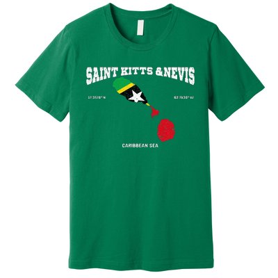 St Kitts Flag And Map St Kitts And Nevis Coordinates Premium T-Shirt