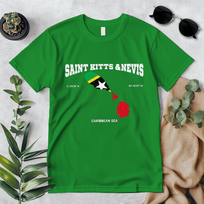 St Kitts Flag And Map St Kitts And Nevis Coordinates Premium T-Shirt