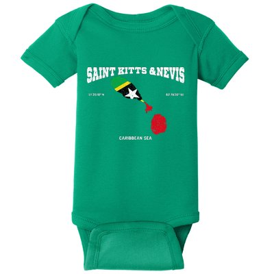 St Kitts Flag And Map St Kitts And Nevis Coordinates Baby Bodysuit