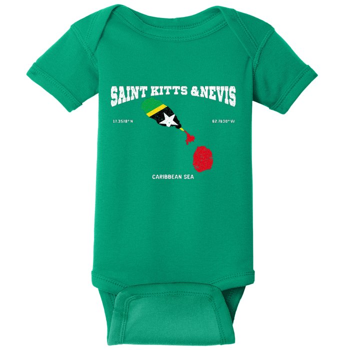 St Kitts Flag And Map St Kitts And Nevis Coordinates Baby Bodysuit