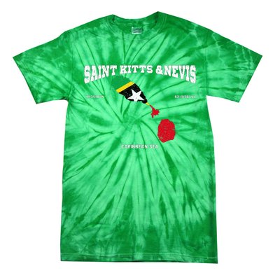 St Kitts Flag And Map St Kitts And Nevis Coordinates Tie-Dye T-Shirt