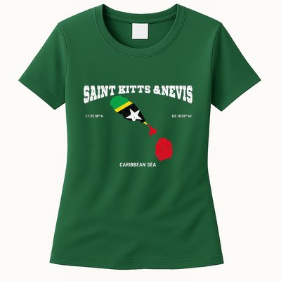St Kitts Flag And Map St Kitts And Nevis Coordinates Womens T-Shirt