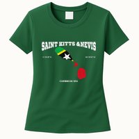 St Kitts Flag And Map St Kitts And Nevis Coordinates Womens T-Shirt