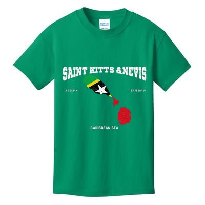 St Kitts Flag And Map St Kitts And Nevis Coordinates Kids T-Shirt