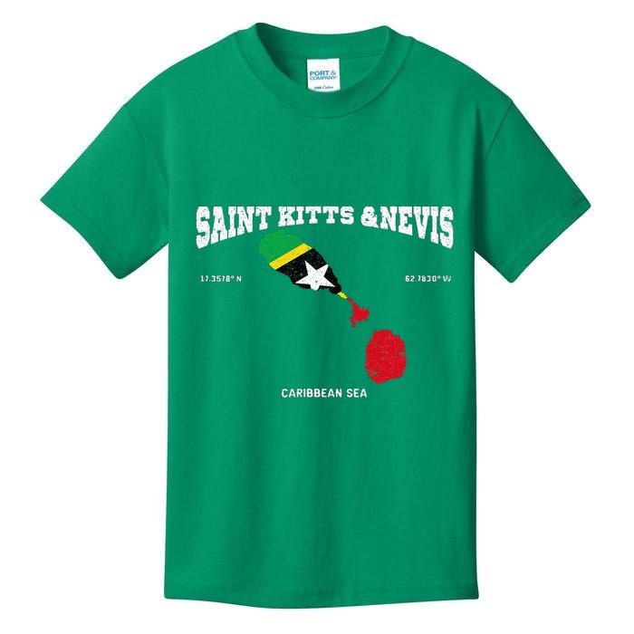St Kitts Flag And Map St Kitts And Nevis Coordinates Kids T-Shirt
