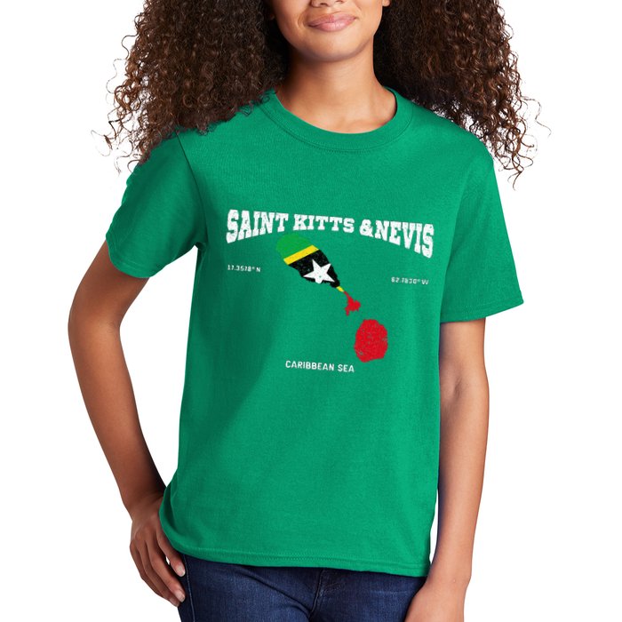 St Kitts Flag And Map St Kitts And Nevis Coordinates Kids T-Shirt