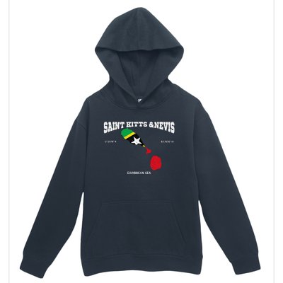 St Kitts Flag And Map St Kitts And Nevis Coordinates Urban Pullover Hoodie