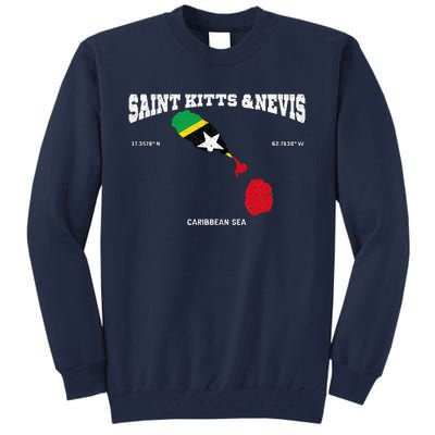 St Kitts Flag And Map St Kitts And Nevis Coordinates Tall Sweatshirt