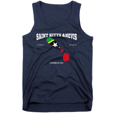 St Kitts Flag And Map St Kitts And Nevis Coordinates Tank Top