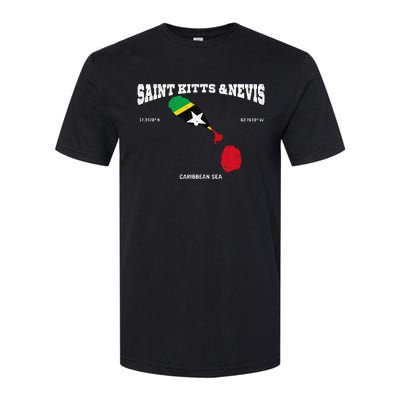 St Kitts Flag And Map St Kitts And Nevis Coordinates Softstyle CVC T-Shirt