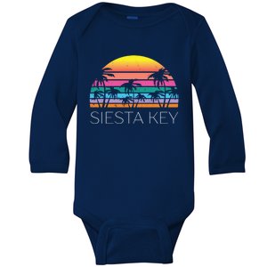 Siesta Key Florida Retro Beach Vacation Souvenir Summer West Great Gift Baby Long Sleeve Bodysuit