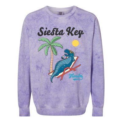 Siesta Key Gift Florida Beach Dinosaur Family Vacation Cute Gift Colorblast Crewneck Sweatshirt