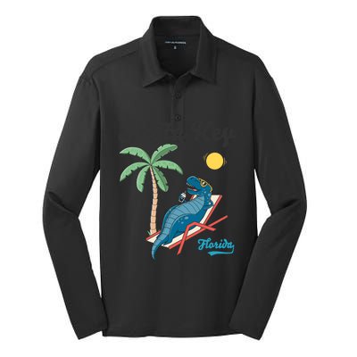 Siesta Key Gift Florida Beach Dinosaur Family Vacation Cute Gift Silk Touch Performance Long Sleeve Polo