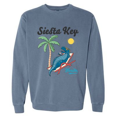 Siesta Key Gift Florida Beach Dinosaur Family Vacation Cute Gift Garment-Dyed Sweatshirt