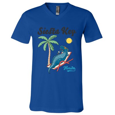 Siesta Key Gift Florida Beach Dinosaur Family Vacation Cute Gift V-Neck T-Shirt