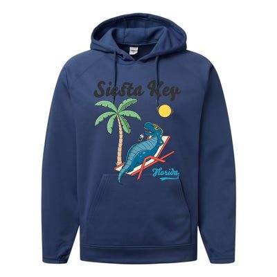 Siesta Key Gift Florida Beach Dinosaur Family Vacation Cute Gift Performance Fleece Hoodie