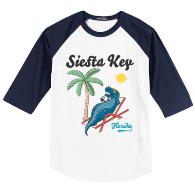 Siesta Key Gift Florida Beach Dinosaur Family Vacation Cute Gift Baseball Sleeve Shirt