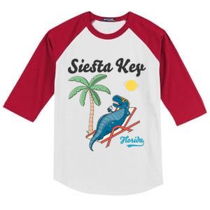 Siesta Key Gift Florida Beach Dinosaur Family Vacation Cute Gift Kids Colorblock Raglan Jersey