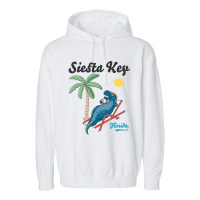 Siesta Key Gift Florida Beach Dinosaur Family Vacation Cute Gift Garment-Dyed Fleece Hoodie