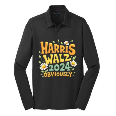 Support Kamala Harris Walz 2024 Obviously Kamala Harris 2024 Silk Touch Performance Long Sleeve Polo