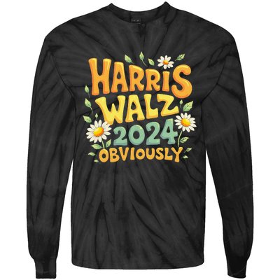 Support Kamala Harris Walz 2024 Obviously Kamala Harris 2024 Tie-Dye Long Sleeve Shirt