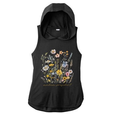 Subtle Kamala Harris Madam President Flower Feminist Feminis Ladies PosiCharge Tri-Blend Wicking Draft Hoodie Tank