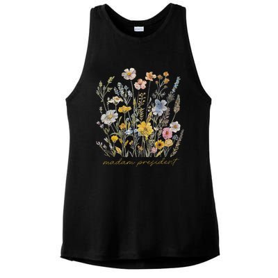 Subtle Kamala Harris Madam President Flower Feminist Feminis Ladies PosiCharge Tri-Blend Wicking Tank