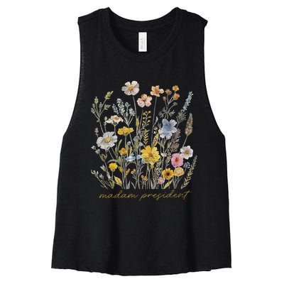 Subtle Kamala Harris Madam President Flower Feminist Feminis Women's Racerback Cropped Tank