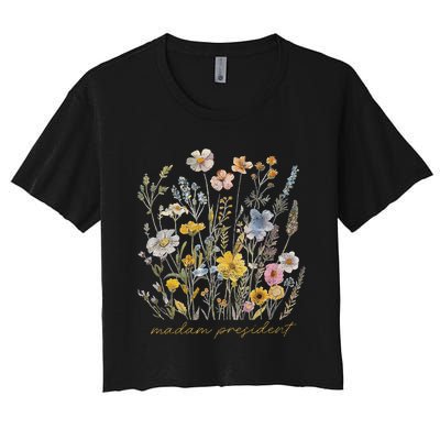 Subtle Kamala Harris Madam President Flower Feminist Feminis Women's Crop Top Tee