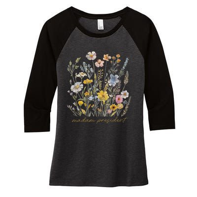 Subtle Kamala Harris Madam President Flower Feminist Feminis Women's Tri-Blend 3/4-Sleeve Raglan Shirt