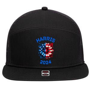 Sunflower Kamala Harris 2024 7 Panel Mesh Trucker Snapback Hat