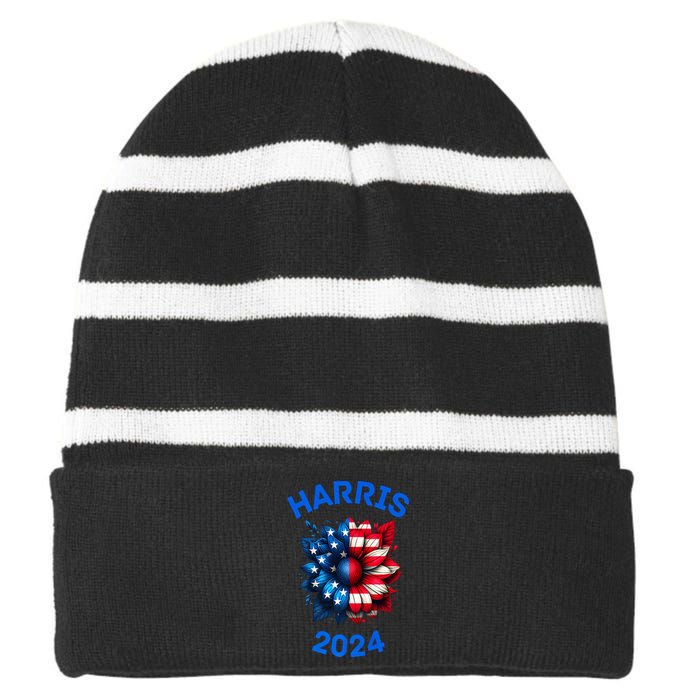 Sunflower Kamala Harris 2024 Striped Beanie with Solid Band