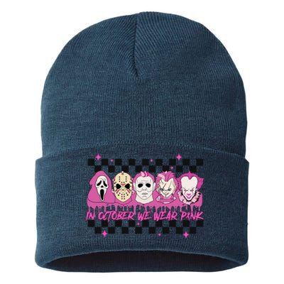 Serial Killer Horror Movies Breast Cancer Wear Pink In October Sustainable Knit Beanie