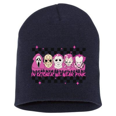 Serial Killer Horror Movies Breast Cancer Wear Pink In October Short Acrylic Beanie