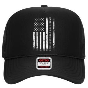 Support Kamala Harris For President 2024 Us Flag High Crown Mesh Back Trucker Hat