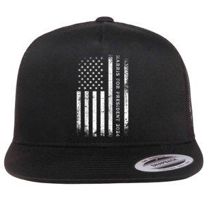 Support Kamala Harris For President 2024 Us Flag Flat Bill Trucker Hat