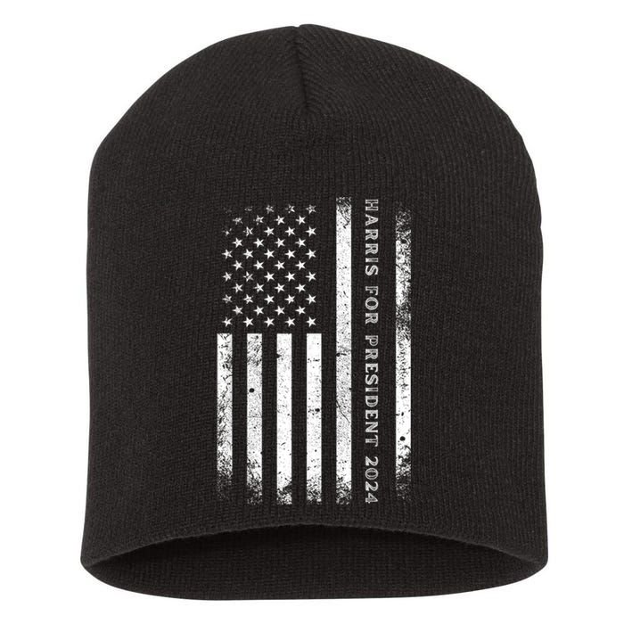 Support Kamala Harris For President 2024 Us Flag Short Acrylic Beanie