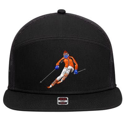 Skiing Downhill 7 Panel Mesh Trucker Snapback Hat