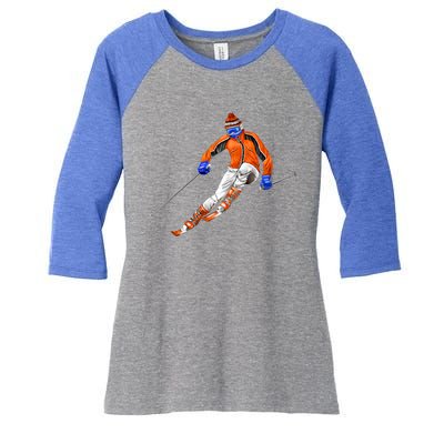 Skiing Downhill Women's Tri-Blend 3/4-Sleeve Raglan Shirt