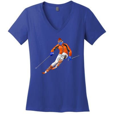 Skiing Downhill Women's V-Neck T-Shirt