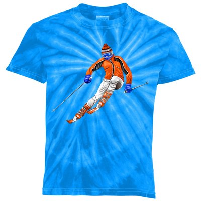 Skiing Downhill Kids Tie-Dye T-Shirt