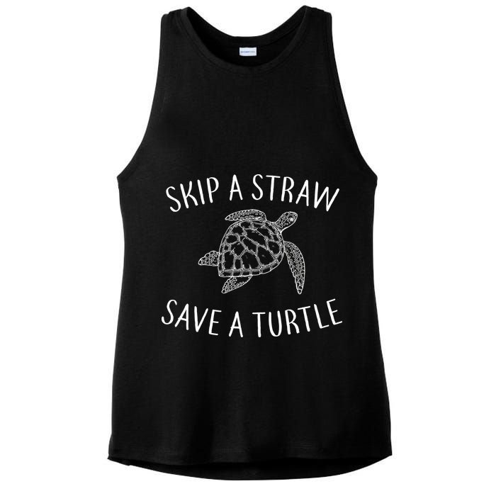 Skip a Straw Save a Turtle Ladies PosiCharge Tri-Blend Wicking Tank