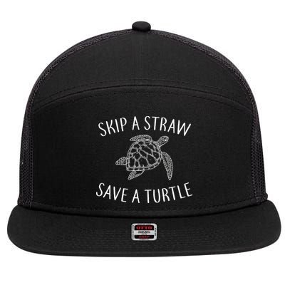 Skip A Straw Save A Turtle 7 Panel Mesh Trucker Snapback Hat