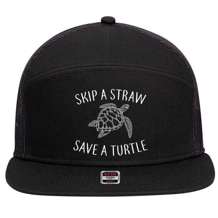 Skip A Straw Save A Turtle 7 Panel Mesh Trucker Snapback Hat