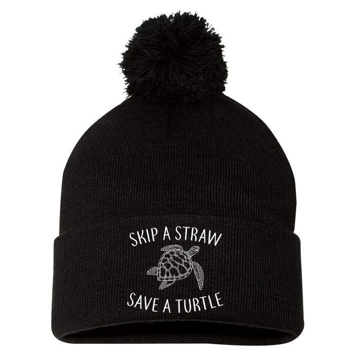 Skip A Straw Save A Turtle Pom Pom 12in Knit Beanie