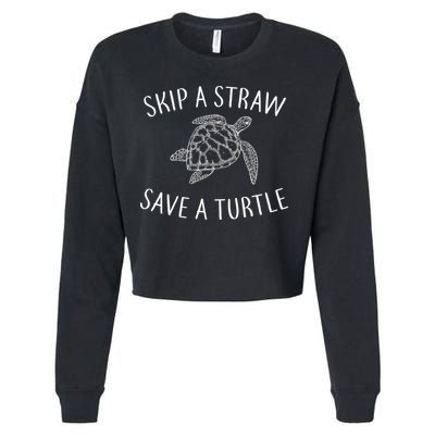 Skip A Straw Save A Turtle Cropped Pullover Crew