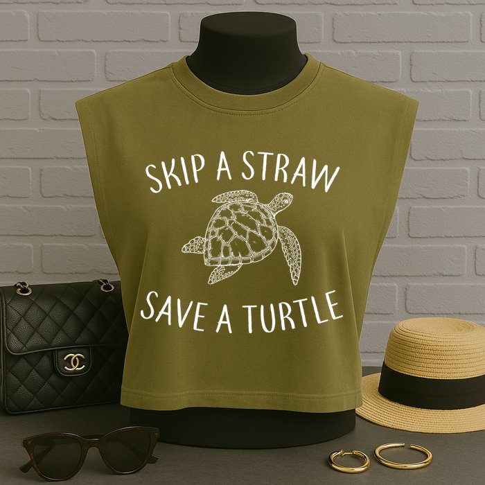 Skip A Straw Save A Turtle Garment-Dyed Women's Muscle Tee