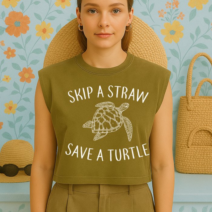 Skip A Straw Save A Turtle Garment-Dyed Women's Muscle Tee