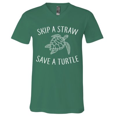 Skip A Straw Save A Turtle V-Neck T-Shirt